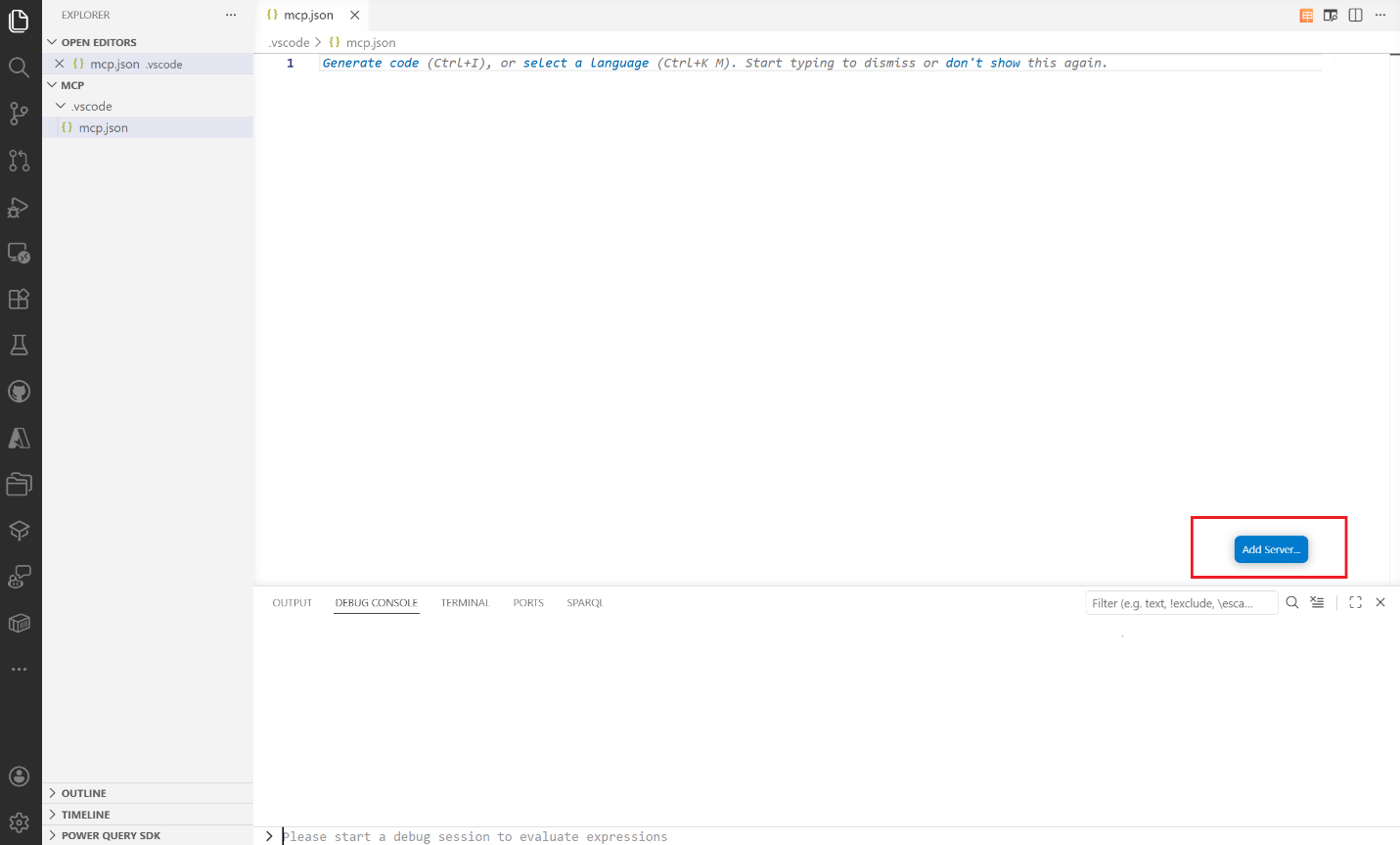 Screenshot showing the MCP server json file.
