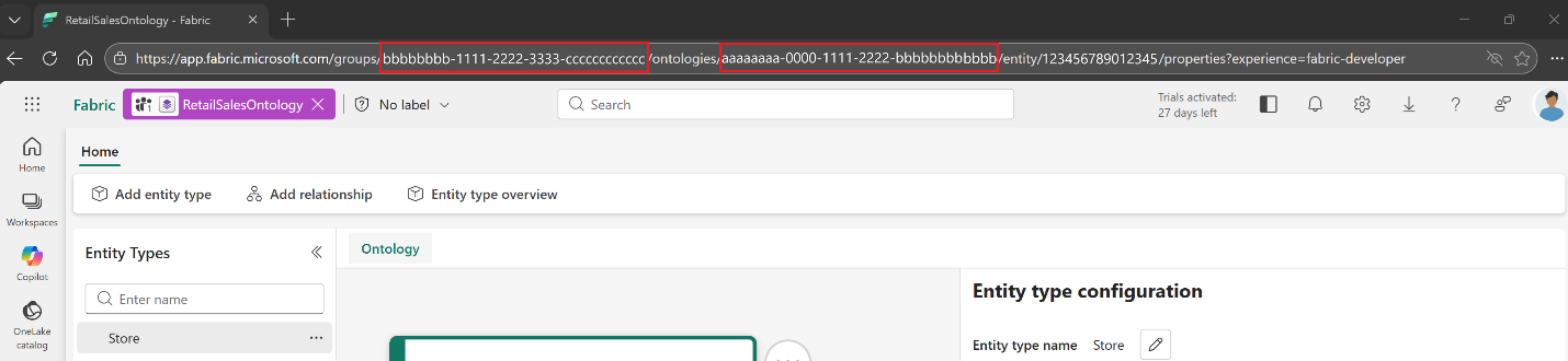 Screenshot of the values in the URL.