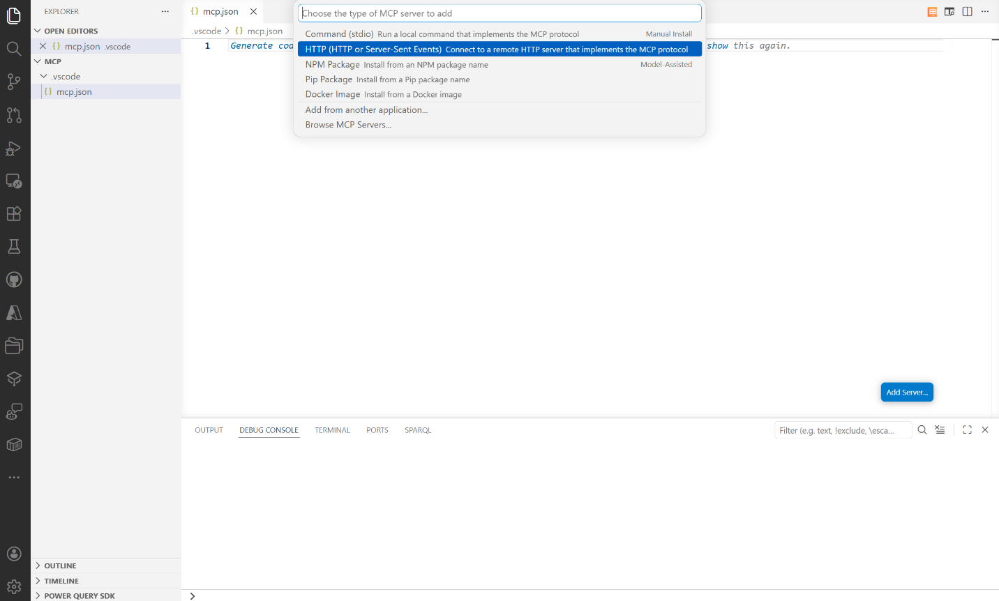 Screenshot showing the MCP server URL entry.