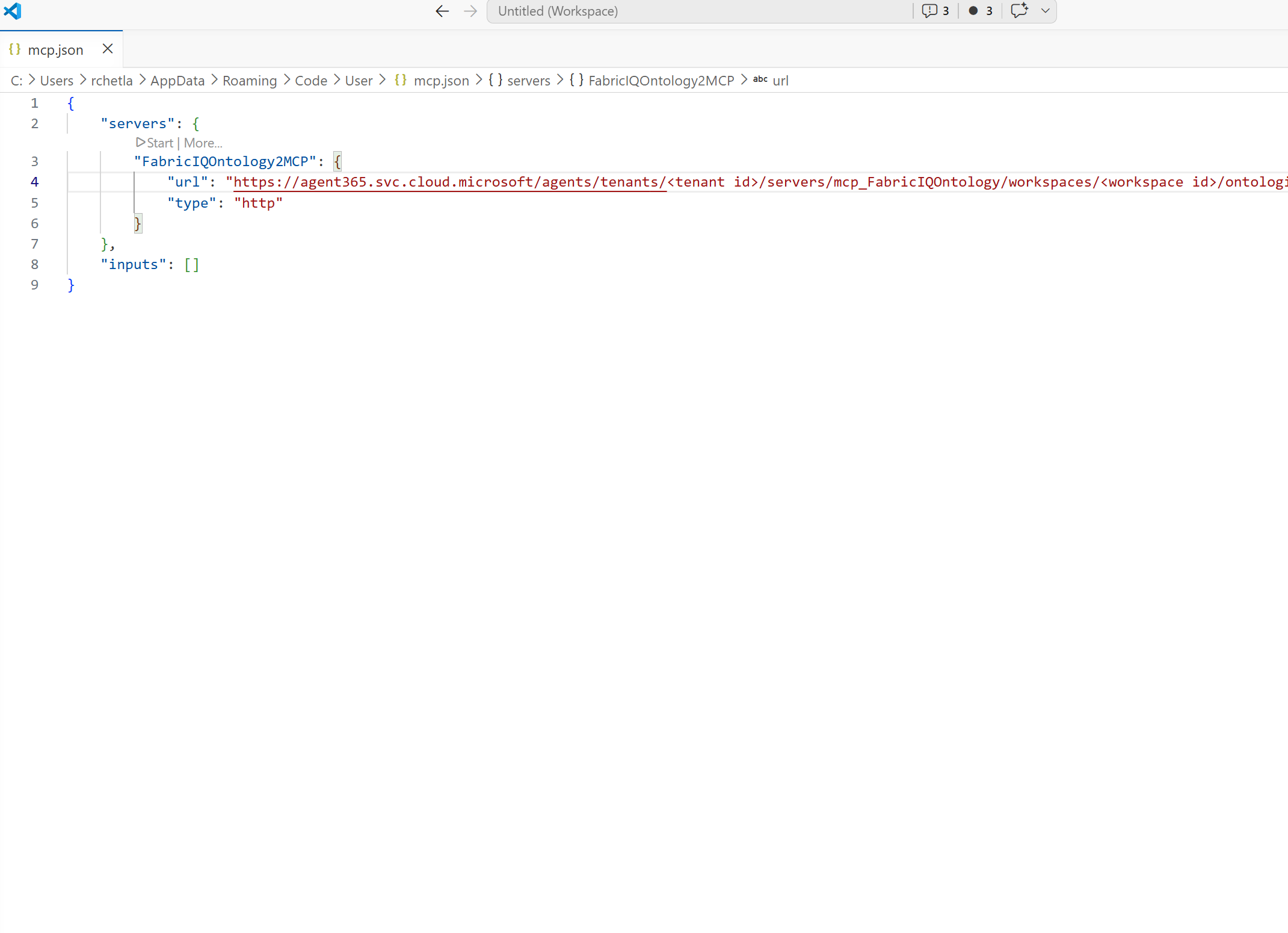 Screenshot showing the created MCP server in VS Code.