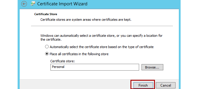 Screenshot shows the Certificate Import Wizard window.