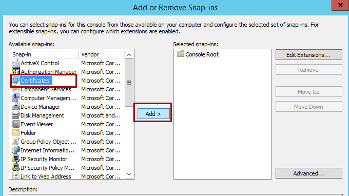 Screenshot show where to Add or Remove Snap-ins.