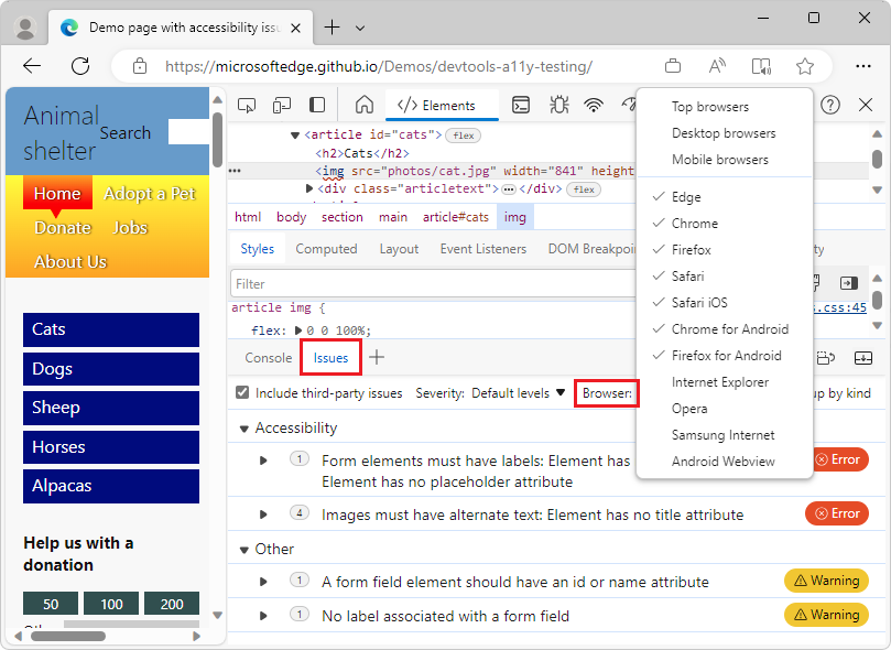 Find and fix problems using the Issues tool - Microsoft Edge