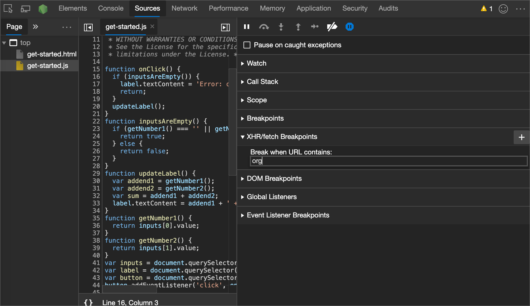 Create an XHR breakpoint