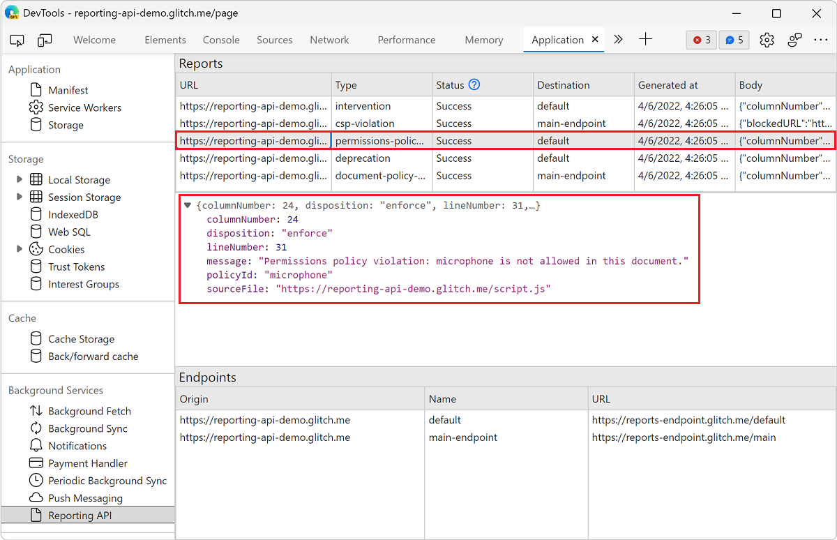 View the details of a report in the Reporting API pane