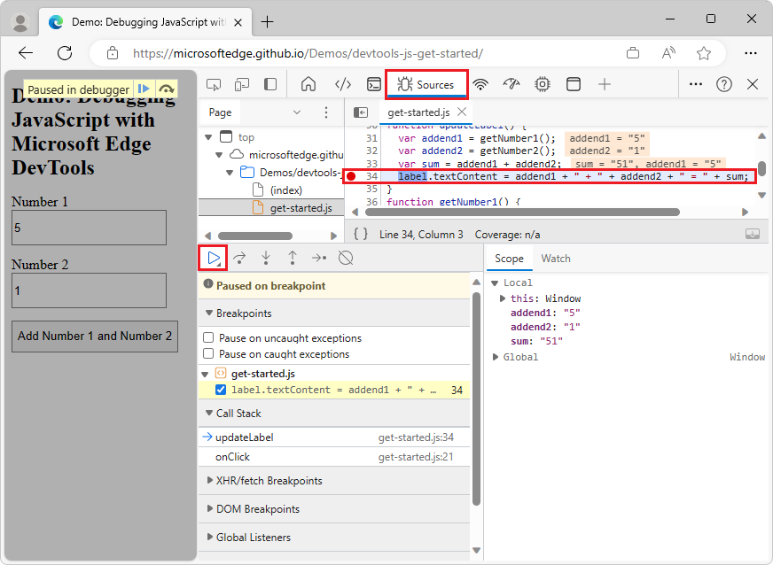 Get started debugging JavaScript - Microsoft Edge Developer documentation |  Microsoft Learn