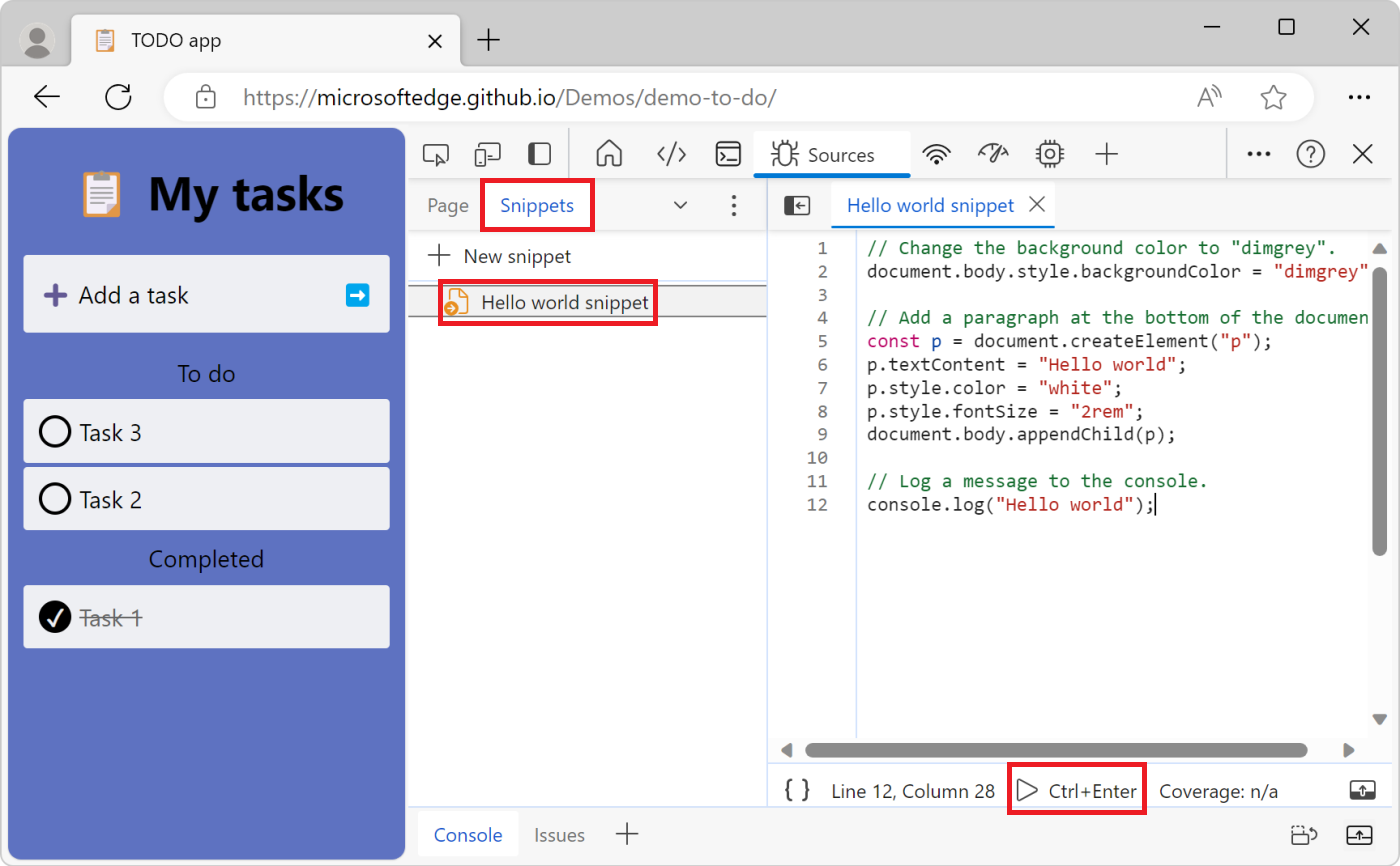 Run snippets of JavaScript on any webpage - Microsoft Edge Development |  Microsoft Learn
