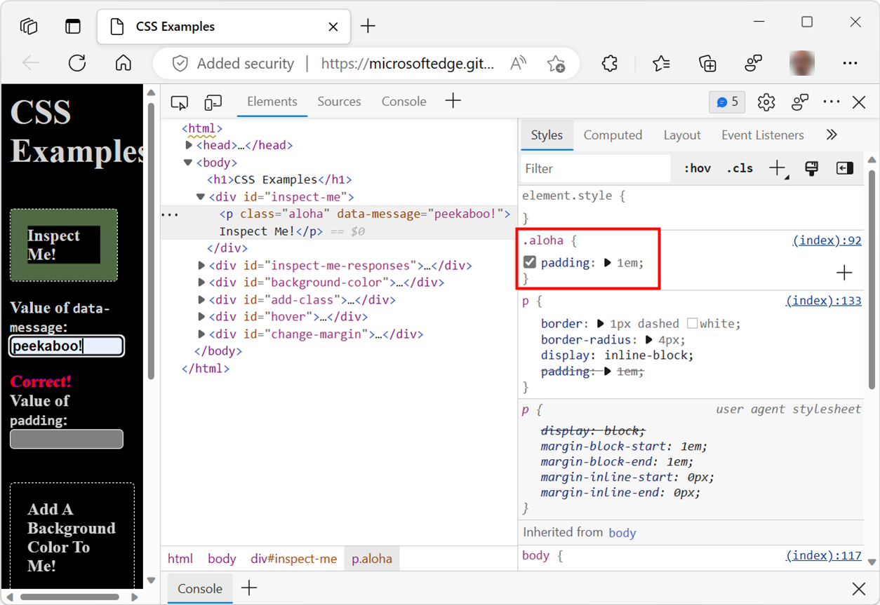 Get started viewing and changing CSS - Microsoft Edge Development |  Microsoft Learn