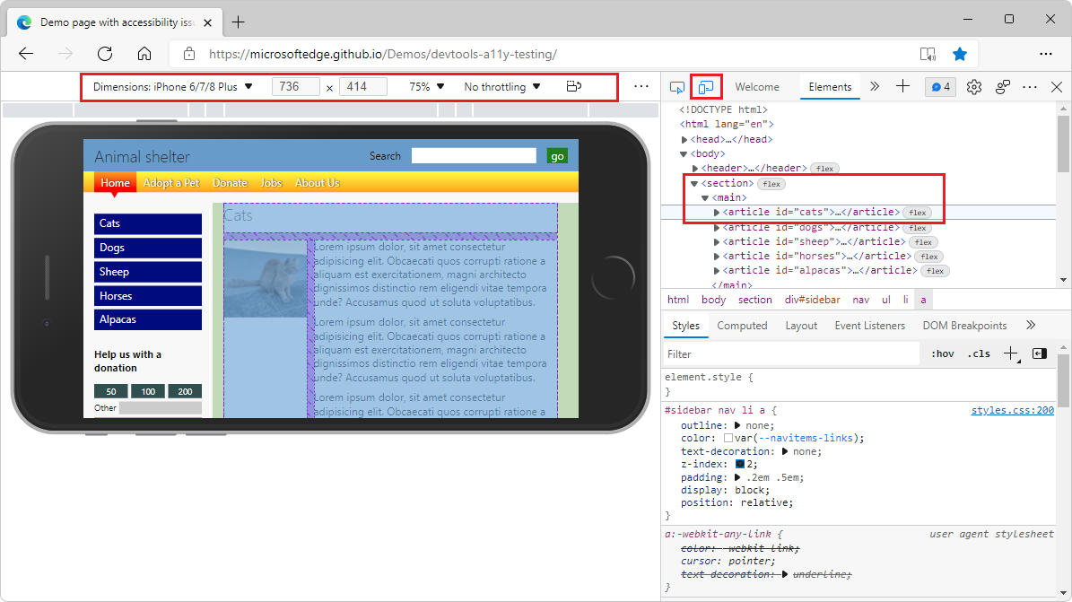 DevTools display of this article in an emulated mobile phone.