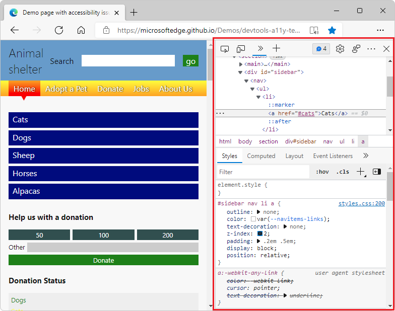 DevTools docked to the right