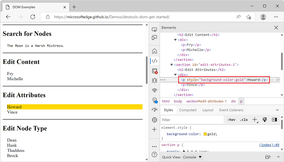 Get started viewing and changing the DOM - Microsoft Edge Development |  Microsoft Learn