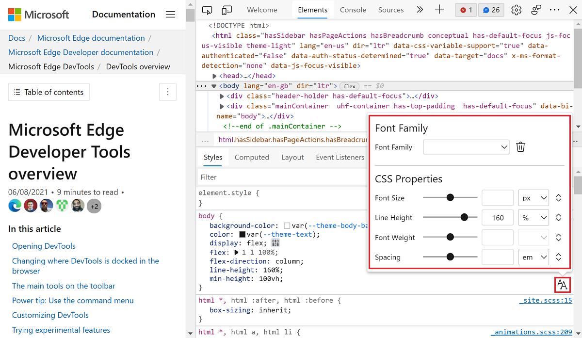 The visual Font Editor pane is highlighted.