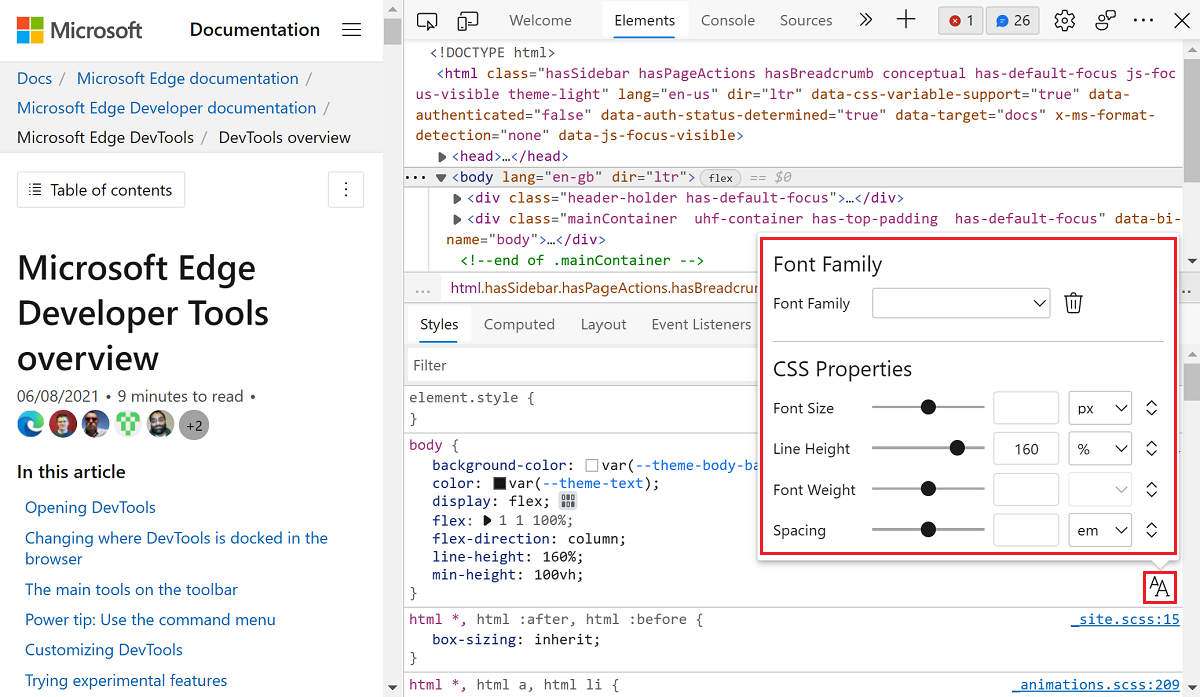 CSS font and settings in the pane - Microsoft Edge Development | Microsoft Learn