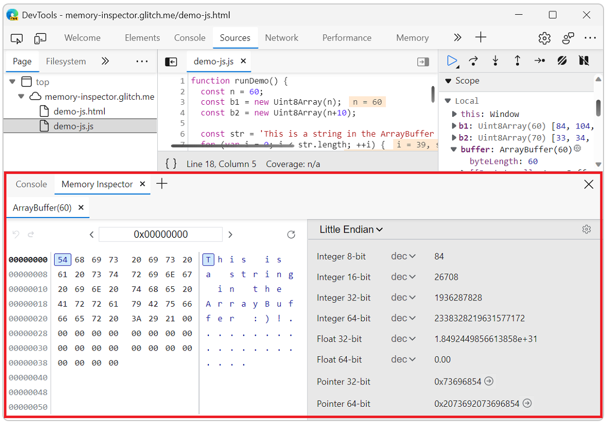 Inspect A JavaScript ArrayBuffer With The Memory Inspector Tool 