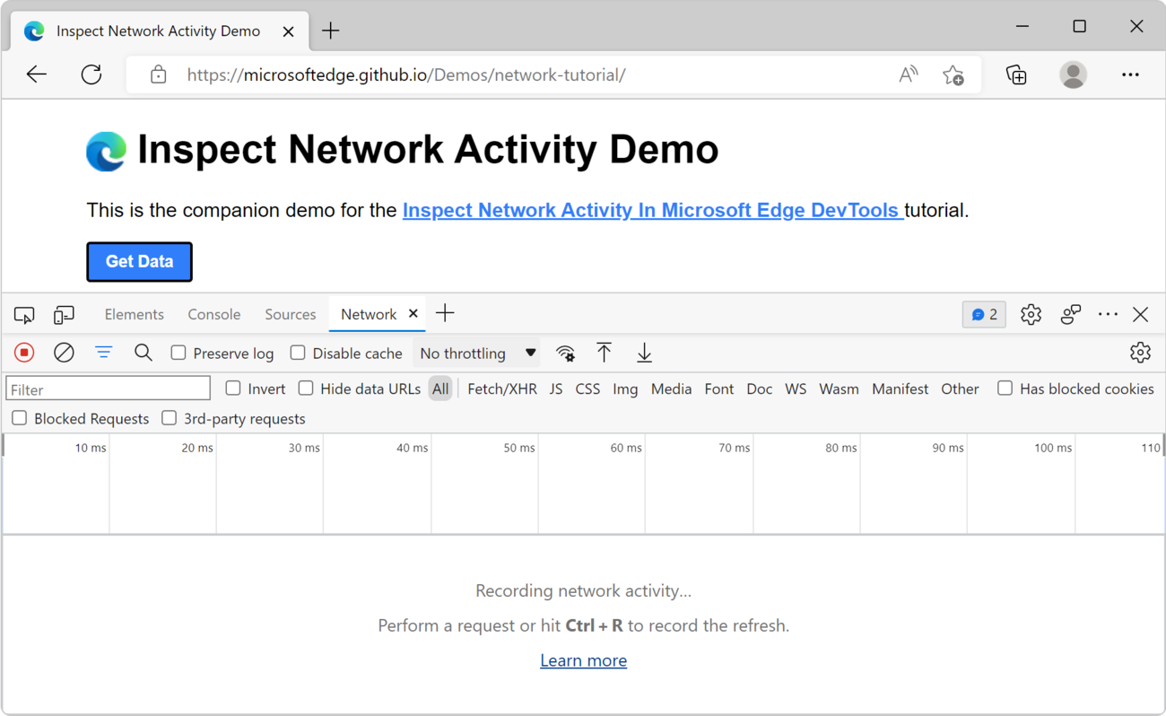 Network tool in DevTools, with DevTools docked to the bottom of the window