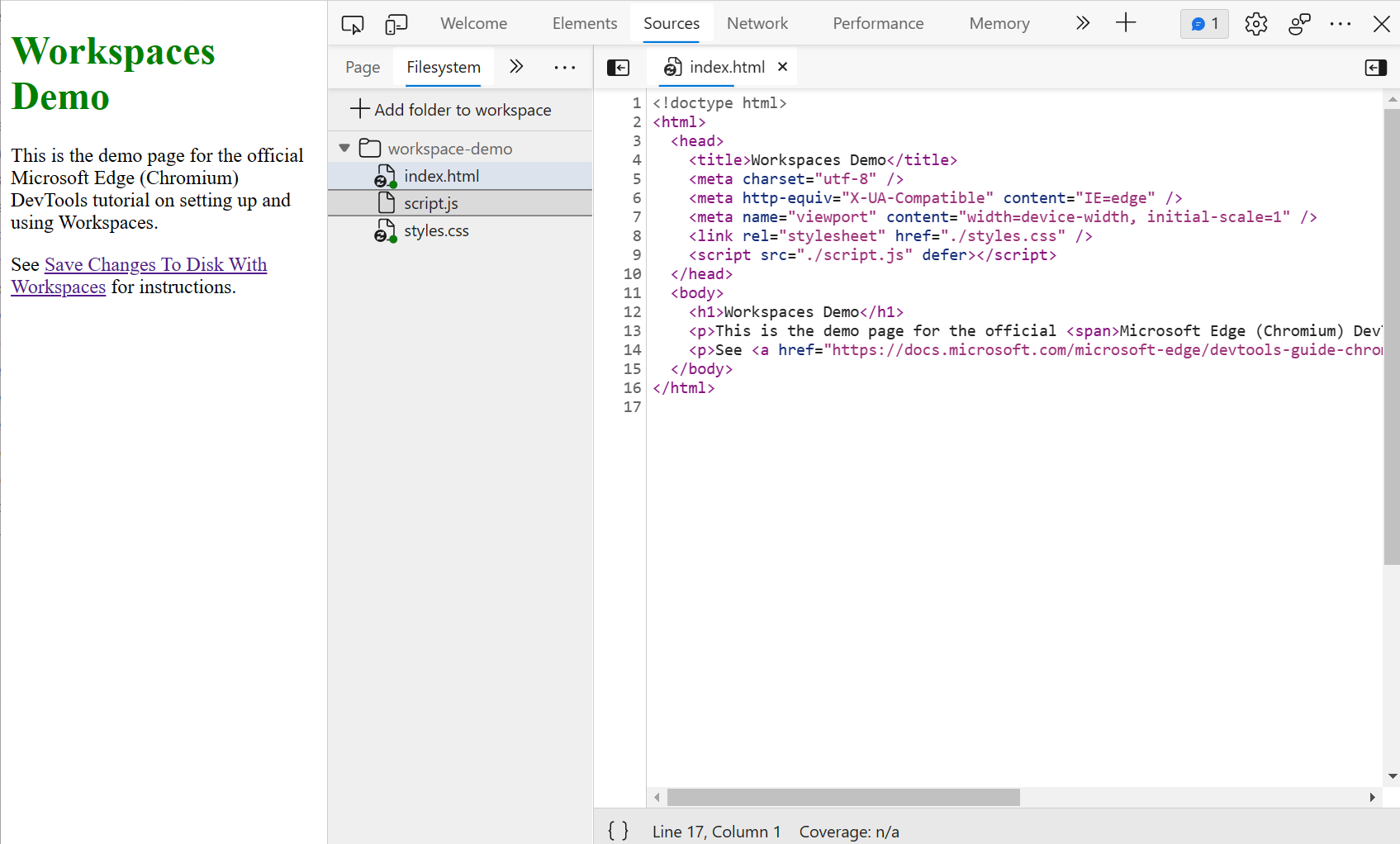 The HTML editor of the Sources tool.