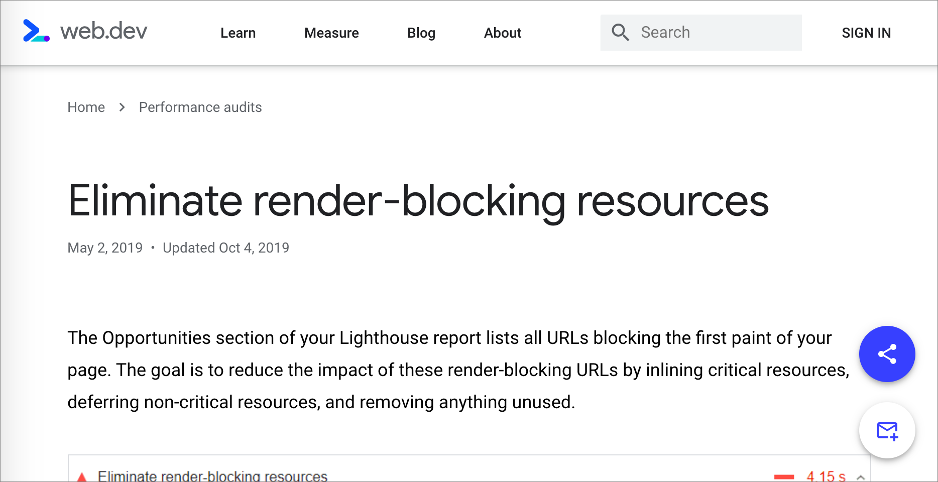 Documentation for the Eliminate render-blocking resources opportunity
