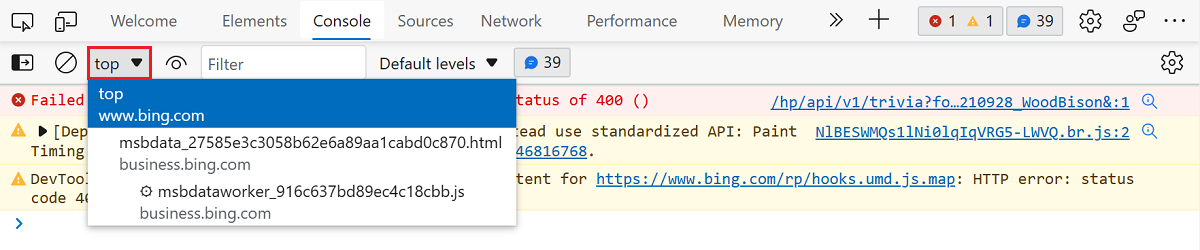Change the JavaScript context of the Console