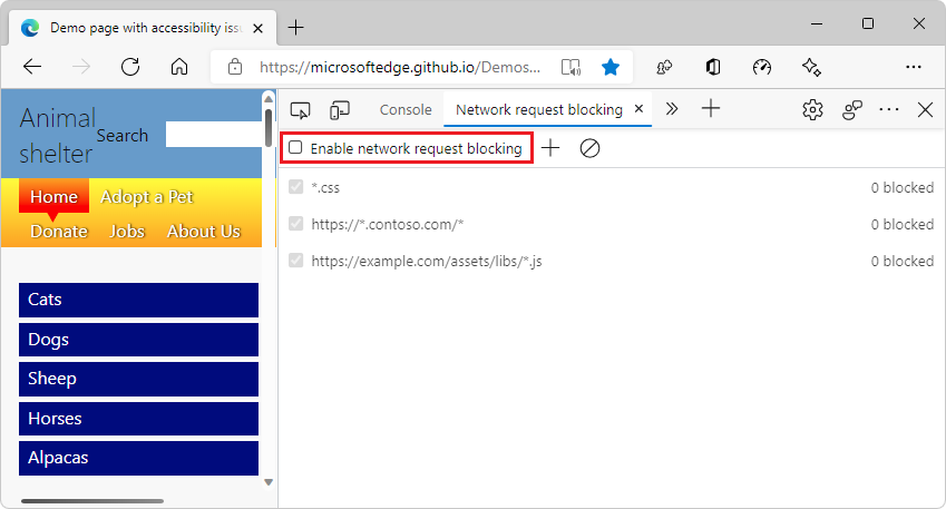 Toggling network request blocking