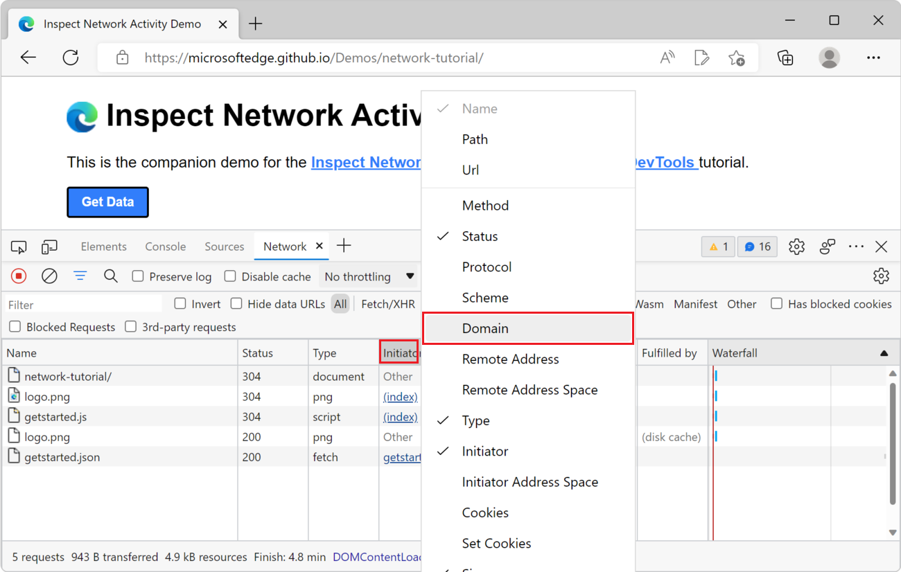 Enable the Domain column