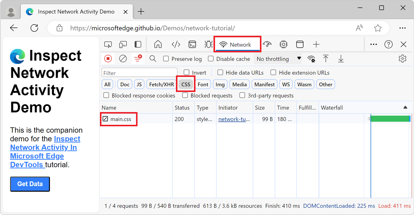 Filtering to only list CSS resource files in the Network Log