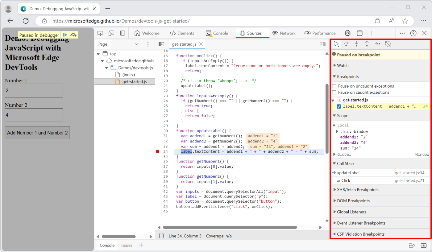 Sources tool overview - Microsoft Edge Developer documentation