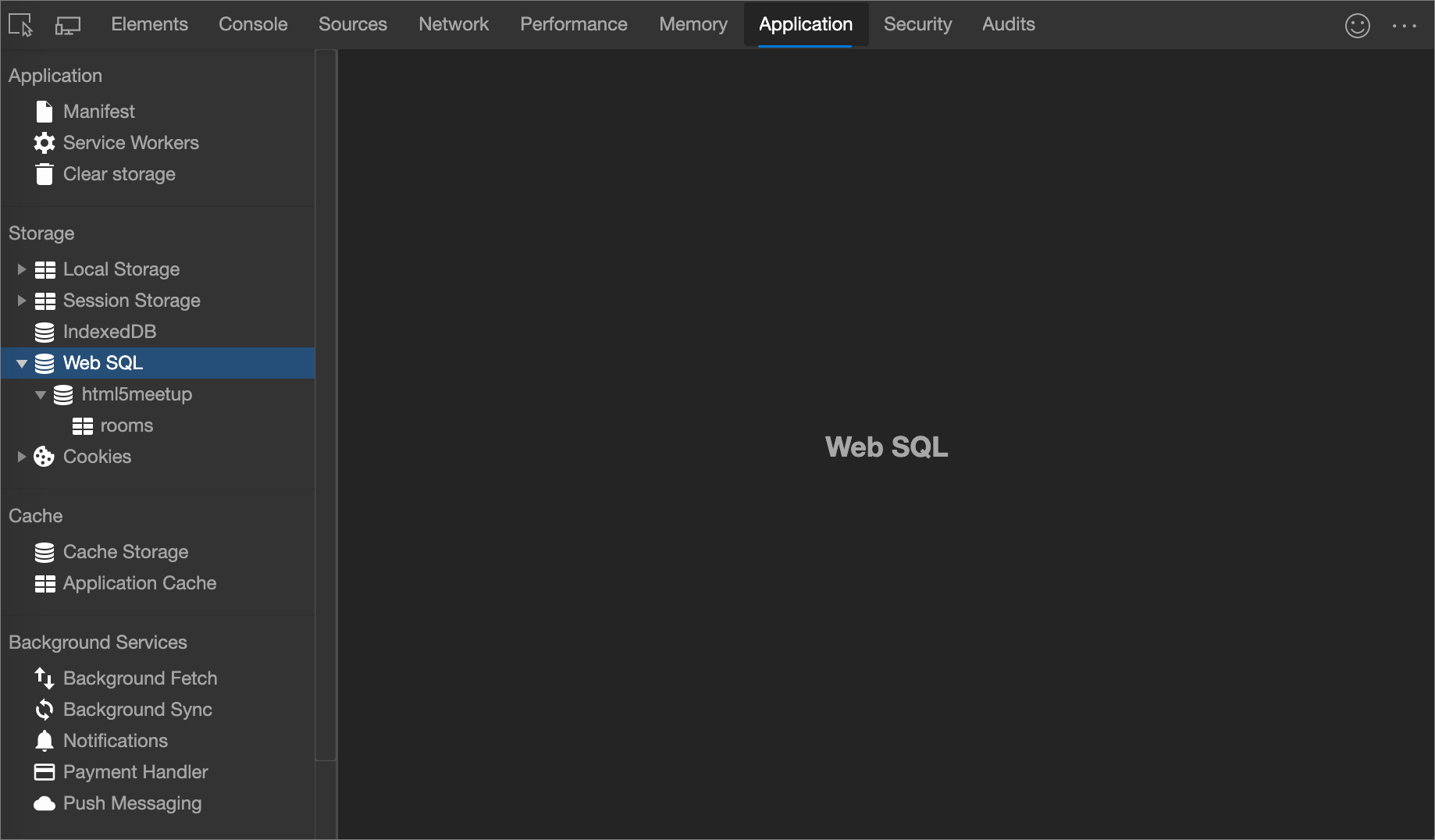 The Web SQL pane