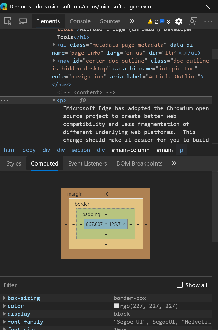 The Computed pane is consistently displayed as a separate pane, even when DevTools is narrow