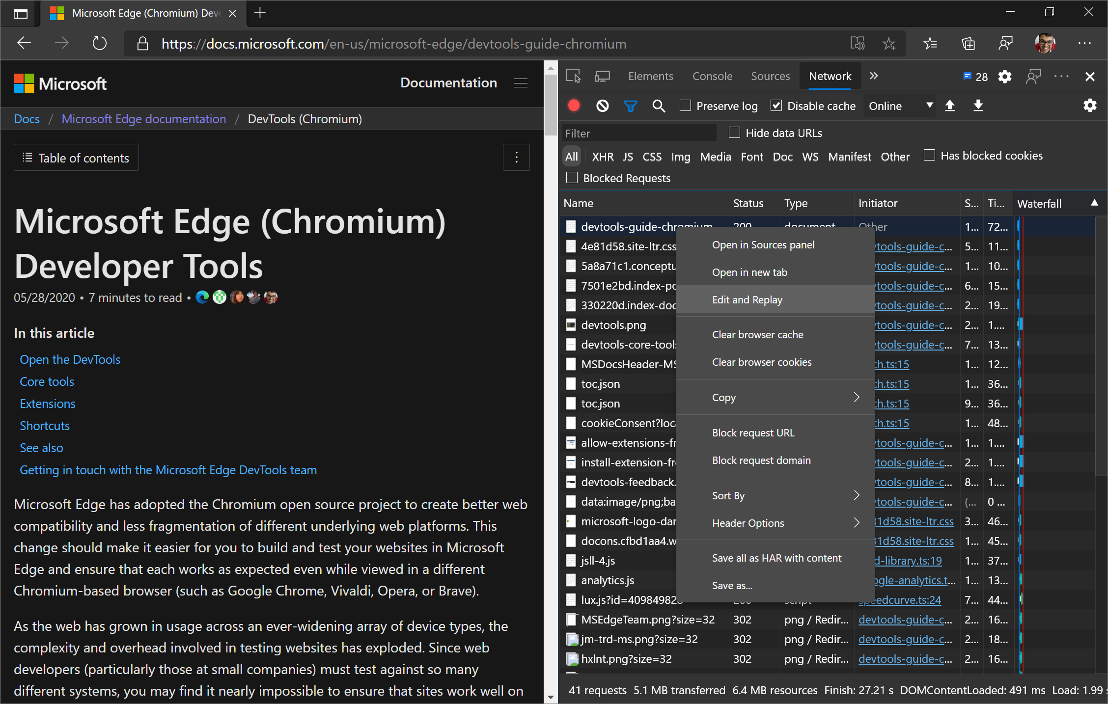 Chromium browser developer tools