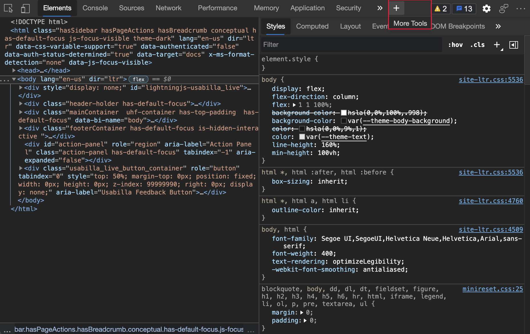 More Tools highlighted in DevTools
