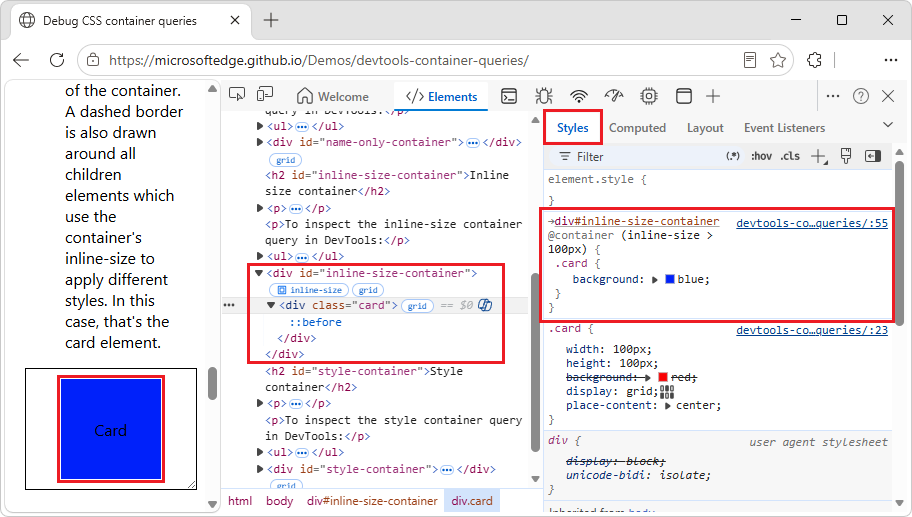 Inline-size CSS container query