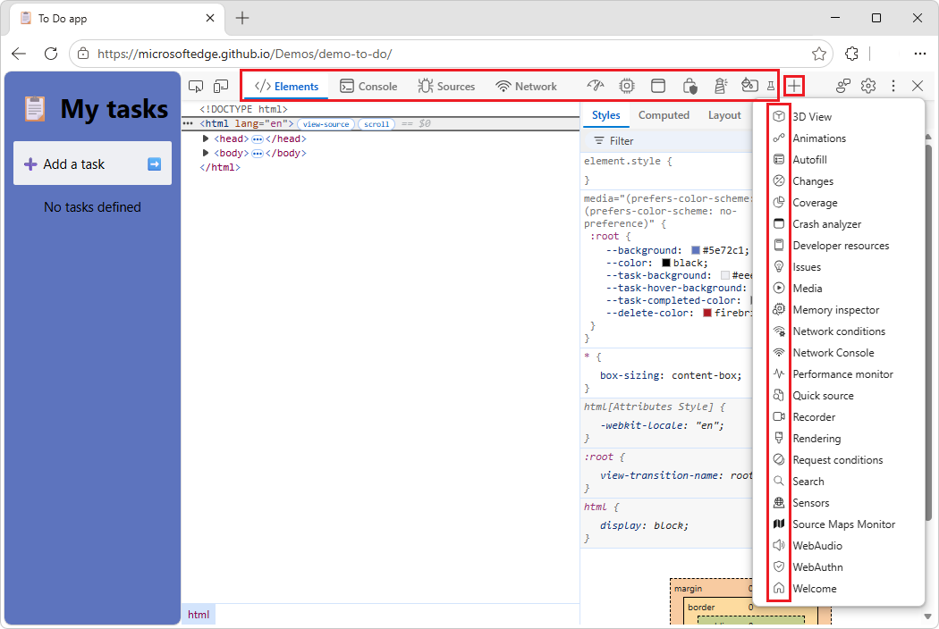 Icons in the tool tabs
