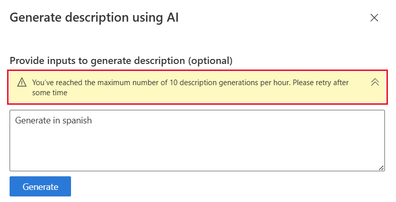 The Provide inputs text box with a limit message