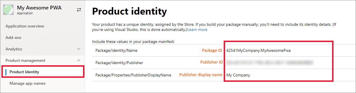 Copy your publisher information from Windows Partner Center.