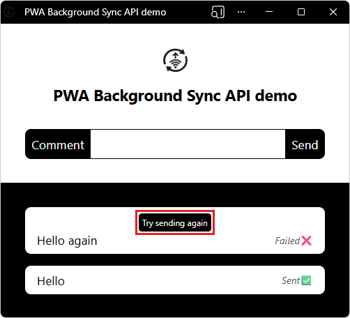 Try sending again button