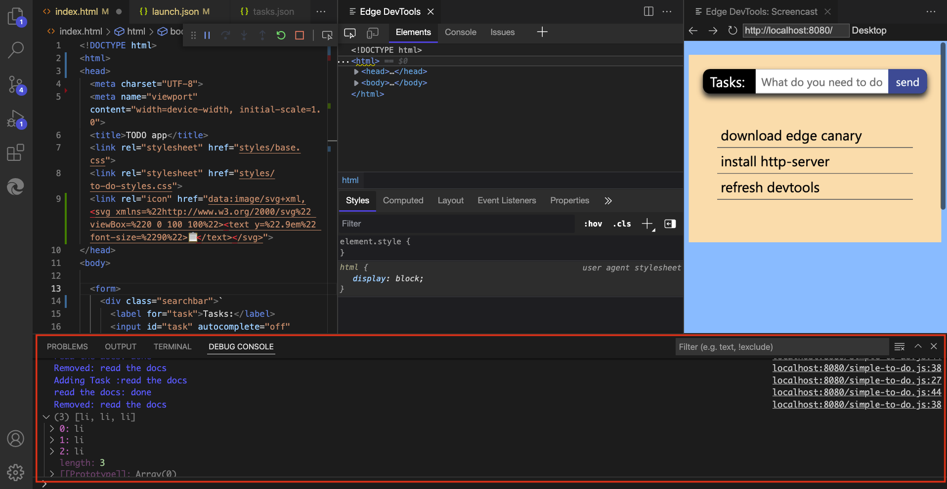 The DevTools Console is available when the extension is launched from a Run and Debug workflow