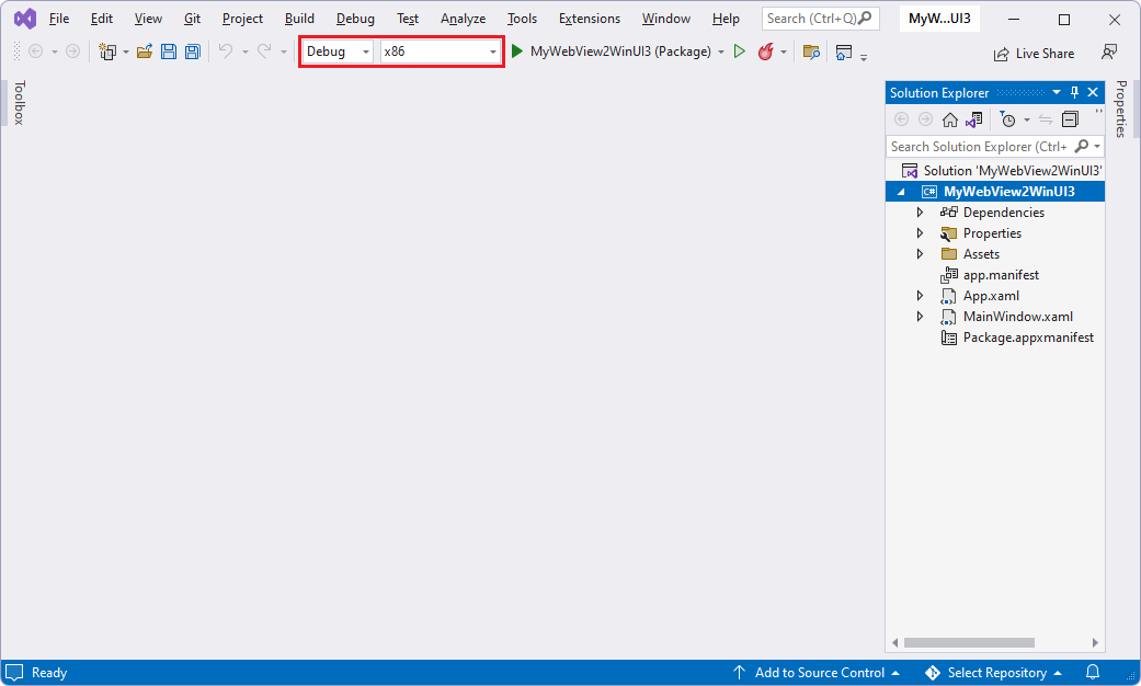 The new WinUI 3 project in Solution Explorer