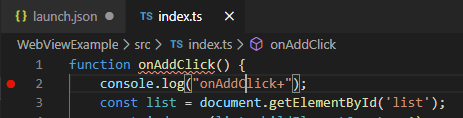 A breakpoint that's set in Visual Studio Code