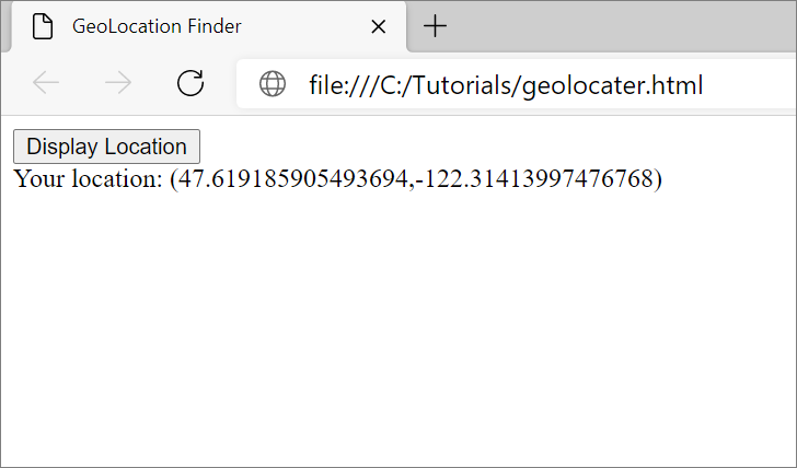 Displaying the user's geolocation coordinates in Microsoft Edge