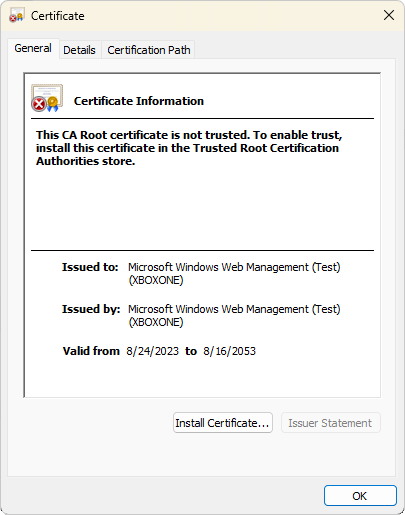 The Certificate dialog