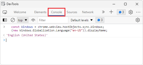 Use the DevTools Console to test calling native-side code from web-side code