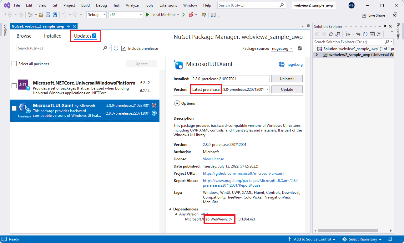 The NuGet package manager to install Microsoft.UI.Xaml