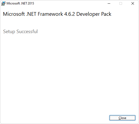 The Microsoft .NET Framework Developer Pack 'Setup Successful' dialog