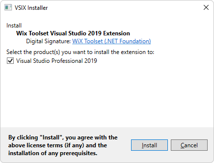VSIX Installer for WiX Visual Studio 2019 extension
