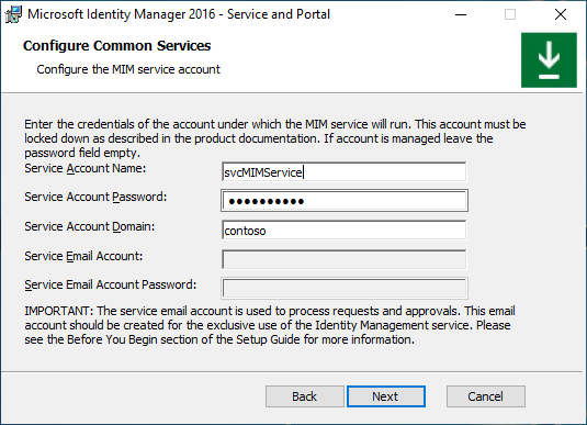 Configure the MIM service account image - option E