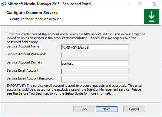 Configure the MIM service account image - option I