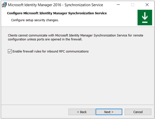 Screenshot showing enable firewall rules for inbound RPC communications.