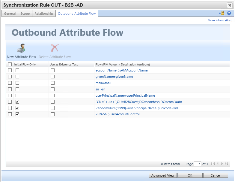 Screenshot showing the Outbound Attribute Flow tab.