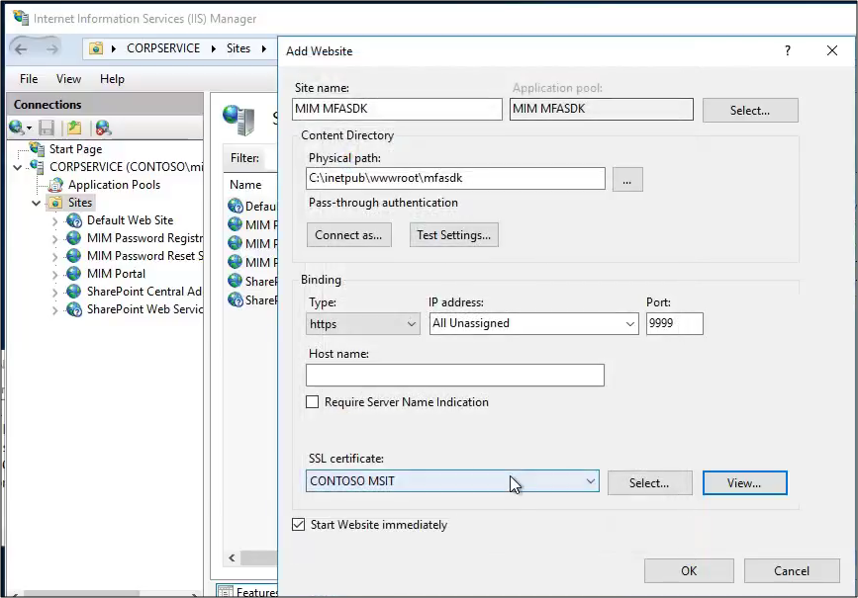 Adding a website in IIS Manager