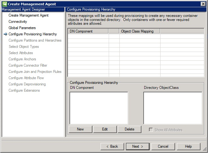 screenshot of MIM Sync Notes connector Provisioning hierarchy page